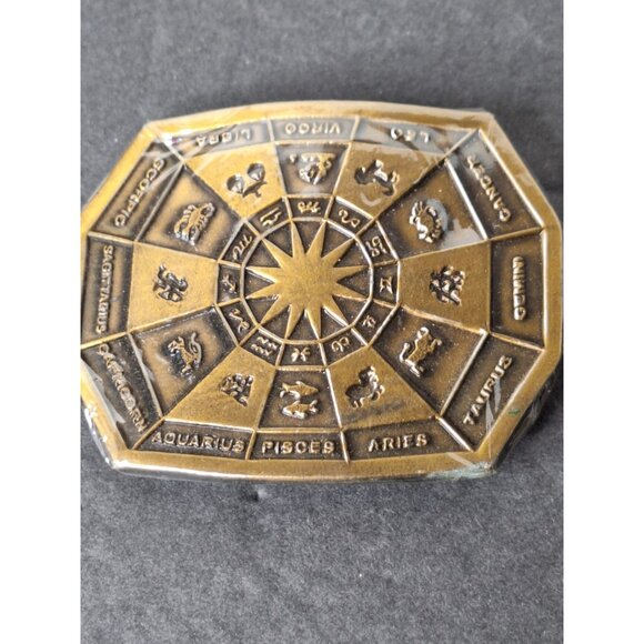 Unbranded Other - Vintage Signs Of The  Zodiac Brass Belt Buckle 1970s